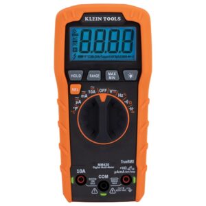 Klein Tools MM420 | Multímetro digital de rango automático con TRMS | Mide voltaje, corriente y temperatura | Pantalla retroiluminada | Multímetro | Amperímetro | Incluye cables y baterías