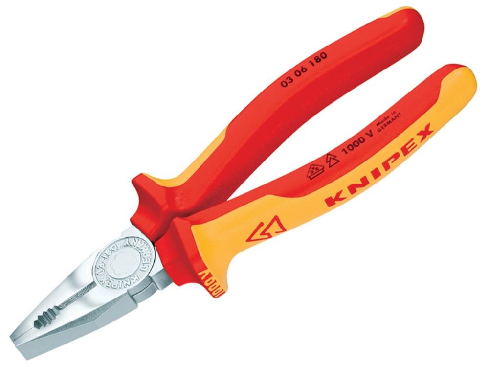 Knipex 03 06 180 SB Alicate Universal Cromado Aislados con Fundas en Dos Componentes, Según Norma Vde, 180 mm 1 Knipex 03 06 180 SB Alicate Universal Cromado Aislados con Fundas en Dos Componentes, Según Norma Vde, 180 mm