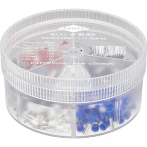 KNIPEX 97 99 906 Caja Surtida de Punteras Aisladas (Ferrul) 20-13 AWG (0.5–2.5 mm²) – 400 Piezas, 5 Tamaños, Terminal Tubular para Cable, Kit Organizador Profesional