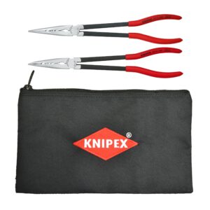 KNIPEX Herramientas – Juego de 2 alicates de punta de aguja extra largos con bolsa de sujeción (28 71 280, 28 81 280 y 9K 00 90 12 US) (9K0080128US)