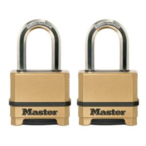 Master Lock – Candado de combinación dorado para exteriores, resistente a la intemperie, candado de combinación reajustable para uso en exteriores, 1.2 x 2 x 3.8 pulgadas, paquete de 2, M175LFEC2