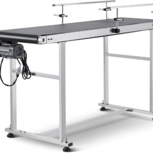 VEVOR Transportador de correa, 149,9 x 39,9 cm, transportador de correa motorizado de acero inoxidable resistente para aplicaciones de codificación de inyección de tinta, correa de PVC alimentada