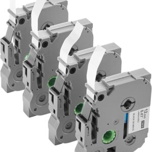 VEVOR 4 Paquetes Cinta para Etiquetas, Ancho de 12 mm, Repuestos Compatibles con Varios Tipos de Etiquetadoras Brother P-Touch, Reemplazo para Letra Tag TZe-231, Color Negro Sobre Blanco