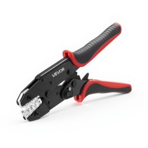VEVOR Crimpadora Terminales Eléctricos 0,25-6 mm², Alicates de Crimpado con Trinquete, con Marcas Métrica y de AWG, Liberación Rápida, Presión Ajustable, Herramienta de Crimpado para Cables Eléctricos
