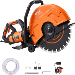VEVOR Sierra eléctrica para hormigón, 16 pulgadas, motor de 3200 W, cortadora circular con profundidad de corte ajustable de hasta 6 pulgadas, cortadora de disco húmedo con línea de agua