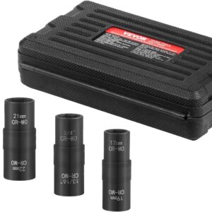 VEVOR Juego de Dados de Impacto para Tuercas de Rueda con Estuche de Almacenamiento y Barra de Extensión, Juego de Dados de 12,7 mm con Sistema Métrico y SAE de 6 Puntas, 4 Tamaños de Tuercas