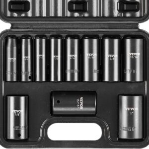 VEVOR Juego de llaves de impacto de 3/8 pulgadas, juego de 11 piezas de enchufes profundos SAE 5/16"-1", acero de aleación CR-V de 6 puntos para reparación automática, marcas de tamaño fácil de leer,