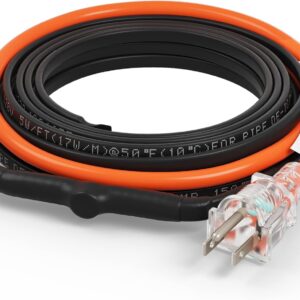VEVOR Self-Regulating Pipe Heating Cable, 18-feet 5W/ft Heat Tape for Pipes Freeze Protection, Protects PVC Hose, Metal and Plastic Pipe from Freezing, 120V