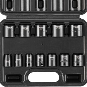 VEVOR Juego de llaves de impacto de 3/8 pulgadas, juego de 12 piezas de llaves poco profundas SAE 5/16"-1", acero de aleación Cr-Mo de 6 puntos para reparación automática, marcas de tamaño fácil de