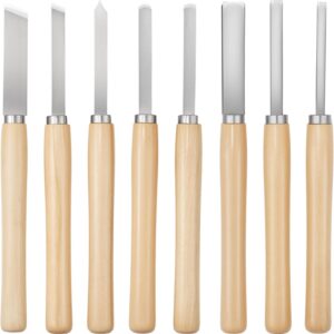VEVOR Juego de Herramientas de Torneado para Madera (8 Piezas), Cinceles con Hoja de Acero al Carbono, 2 Puntas Sesgada, 1 Punta de Lanza, 1 Tronzado, 1 Punta Redonda, 3 Gubias, 1 Bolsa Oxford