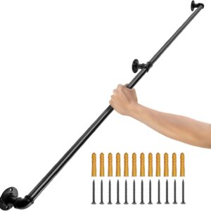 Pasamanos de escalera de tubo VEVOR, pasamanos de escalera de 1,5 m, capacidad de carga de 200 kg, tubo de acero al carbono, industrial con soporte de pared, esquina redondeada para interiores