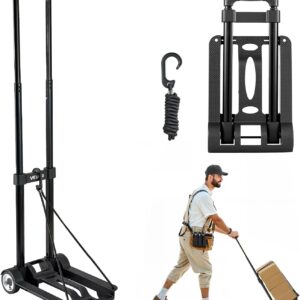 VEVOR Carretilla de Mano Plegable, Carrito de Equipaje Plegable con 2 Ruedas y 1 Cuerda Elástica Carrito de Plataforma Utilitario Carga de 49,9 kg para Equipaje de Viaje, Aeropuerto, Mudanza, Negro