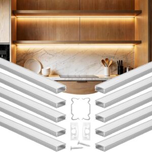 VEVOR Perfil de Aluminio para Tira LED 2 Metros, Paquete de 10 Piezas, Canaleta de LED, con Difusor Opal Tapones de Extremos y Clips de Montaje, Instalación de Luz para Dormitorio Cocina Sala de Estar