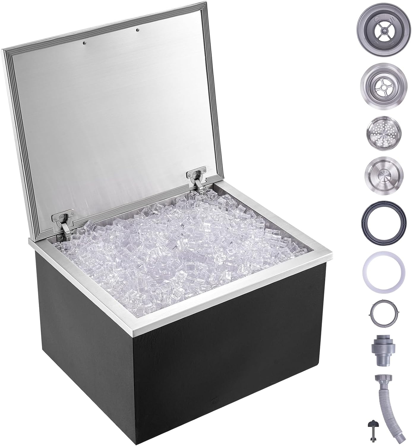 VEVOR - Cofre de Hielo de Acero Inoxidable, 28 Pulgadas de Largo x 16 Pulgadas de Ancho x 17 Pulgadas de Alto, cubeta de Hielo Comercial con Tapa con bisagras, Barra de Hielo de Cocina al Aire última 1 VEVOR - Cofre de Hielo de Acero Inoxidable, 28 Pulgadas de Largo x 16 Pulgadas de Ancho x 17 Pulgadas de Alto, cubeta de Hielo Comercial con Tapa con bisagras, Barra de Hielo de Cocina al Aire última