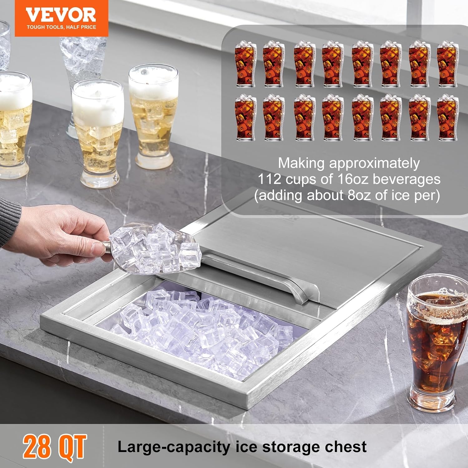 VEVOR - Cofre de Hielo de Acero Inoxidable, 28 Pulgadas de Largo x 16 Pulgadas de Ancho x 17 Pulgadas de Alto, cubeta de Hielo Comercial con Tapa con bisagras, Barra de Hielo de Cocina al Aire última 5 VEVOR - Cofre de Hielo de Acero Inoxidable, 28 Pulgadas de Largo x 16 Pulgadas de Ancho x 17 Pulgadas de Alto, cubeta de Hielo Comercial con Tapa con bisagras, Barra de Hielo de Cocina al Aire última – Vista 5