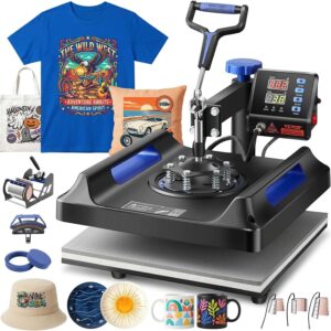 VEVOR Máquina de prensado térmico 8 en 1, prensa térmica de 380 x 380 mm, control digital, multifunción, para camisetas, gorras, tazas, platos, color azul