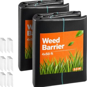 VEVOR Malla Antihierbas 1,2 x 15,2m, 90 g/m², Paquete de 2, Tela Geotextil para Control de Maleza PP Tejido de Alta Densidad para Jardines, Invernadero, Camino de Grava, Drenaje, Ventilación, Exterior