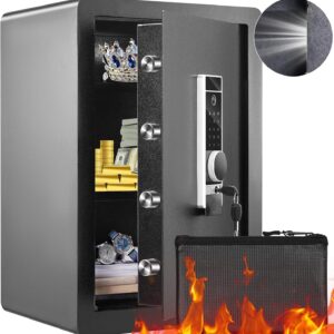VEVOR - Caja fuerte de seguridad de acero – 2.2 pies cúbicos, huellas dactilares y bloqueo de teclado digital, bolsa a prueba de fuego, protege efectivo, oro, joyas, documentos, 15.8 x 13 x 23.6