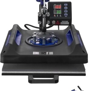 VEVOR 5 en 1 Máquina de Prensado por Calor con Prensa de Vaso de 887 ml, 380 x 380 mm, Prensa Térmico con Giro de 360° y Revestimiento de Teflón Preciso para Camiseta, Taza, Plato, Negro y Azul