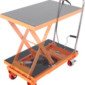 VEVOR Carrito de Mesa de elevación hidráulica, Capacidad de 500 Libras, Altura de elevación de 28.5 Pulgadas, Mesa de elevación Manual de una Sola Tijera con 4 Ruedas y Almohadilla Antideslizante
