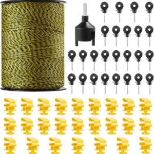 VEVOR - Alambre eléctrico para valla de 1640 pies y 500 m, alambre de plástico portátil de 1/8 pulgadas de diámetro, 6 hilos de acero inoxidable, línea de cuerda de esgrima con 25 aisladores de valla