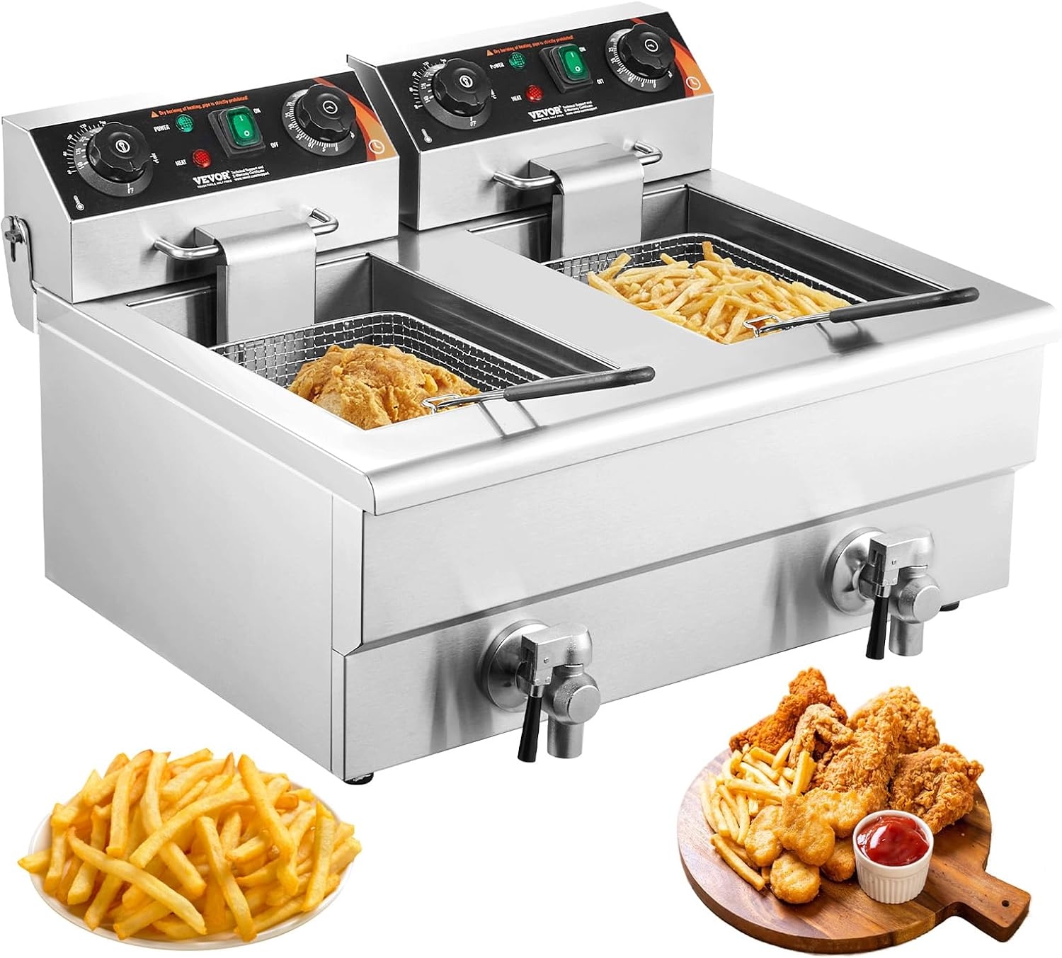 VEVOR Freidora Eléctrica Comercial 2 Tanques 12 L 6000 W Freidora Aceite de Acero Inoxidable con 2 Cestas para Freír Tapas Temperatura Ajustable 50-200 °C 1 VEVOR Freidora Eléctrica Comercial 2 Tanques 12 L 6000 W Freidora Aceite de Acero Inoxidable con 2 Cestas para Freír Tapas Temperatura Ajustable 50-200 °C