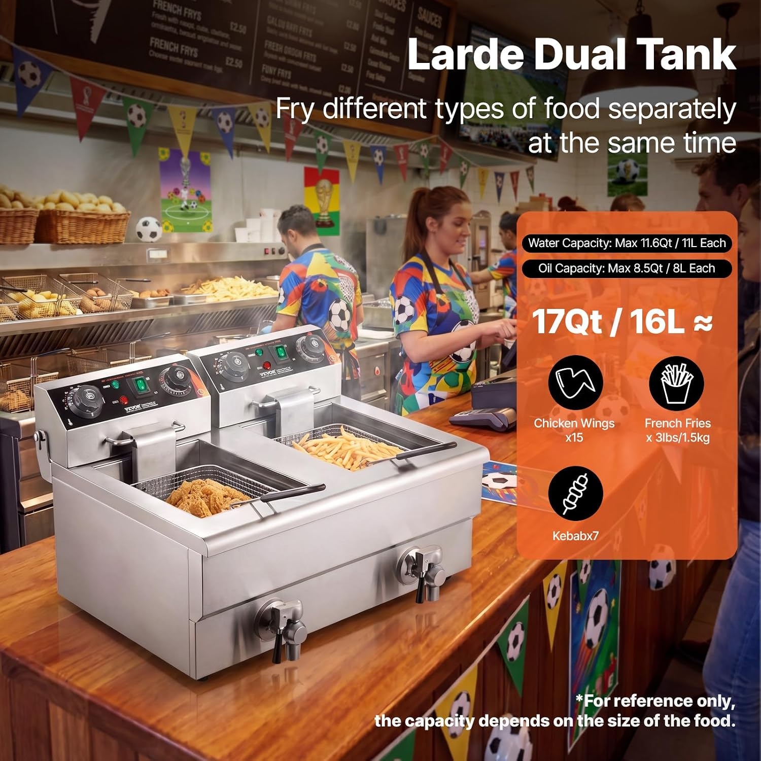 VEVOR Freidora Eléctrica Comercial 2 Tanques 12 L 6000 W Freidora Aceite de Acero Inoxidable con 2 Cestas para Freír Tapas Temperatura Ajustable 50-200 °C 4 VEVOR Freidora Eléctrica Comercial 2 Tanques 12 L 6000 W Freidora Aceite de Acero Inoxidable con 2 Cestas para Freír Tapas Temperatura Ajustable 50-200 °C – Vista 4