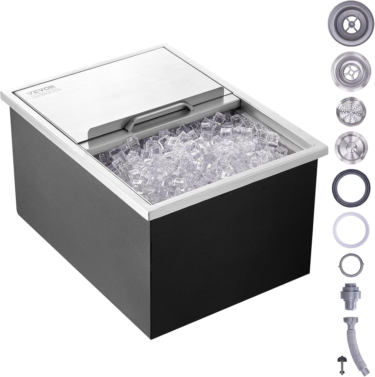 VEVOR - Cofre de Hielo de Acero Inoxidable, cubeta de Hielo Comercial con Tapa con bisagras, Barra de Hielo de Cocina al Aire última intervensión, para Cerveza de Vino frío 1 VEVOR - Cofre de Hielo de Acero Inoxidable, cubeta de Hielo Comercial con Tapa con bisagras, Barra de Hielo de Cocina al Aire última intervensión, para Cerveza de Vino frío