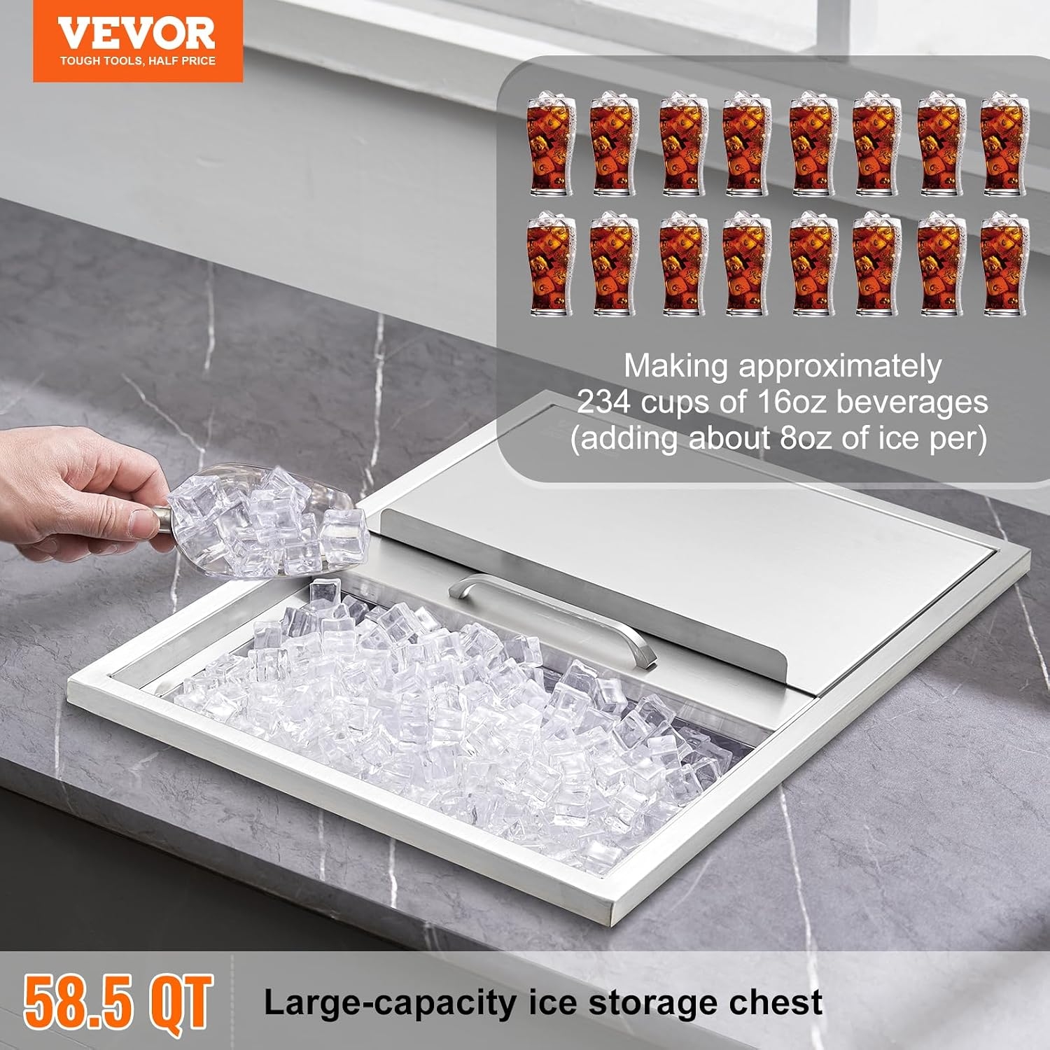 VEVOR - Cofre de Hielo de Acero Inoxidable, cubeta de Hielo Comercial con Tapa con bisagras, Barra de Hielo de Cocina al Aire última intervensión, para Cerveza de Vino frío 4 VEVOR - Cofre de Hielo de Acero Inoxidable, cubeta de Hielo Comercial con Tapa con bisagras, Barra de Hielo de Cocina al Aire última intervensión, para Cerveza de Vino frío – Vista 4