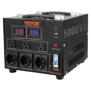 VEVOR Transformador convertidor de voltaje, 5000 W, transformador reductor/reductor de alta resistencia, convierte de 110 voltios a 220 voltios y de 220 voltios a 110 voltios, con salida de EE. UU.