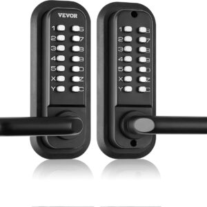 VEVOR - Cerradura de puerta de entrada mecánica sin llave, teclado de 14 dígitos, juego de cerraduras de puerta empotradas de doble cara con mango y teclado, aleación de zinc a prueba de agua, fácil