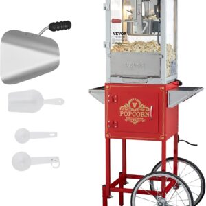 VEVOR Máquina comercial de palomitas de maíz, hervidor de 8 onzas, máquina de palomitas de maíz de 850 W con ruedas para 48 tazas por lote, estilo teatro Popper con marco de acero de control de 3