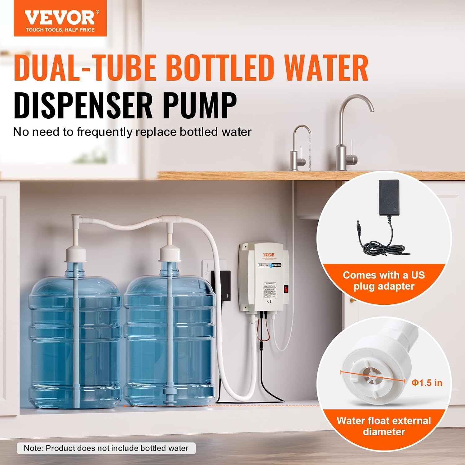 VEVOR Dispensador de Agua embotellada con Sistema de Bombeo de 2 x 5 galones, dispensador de Agua eléctrico automático, Bomba de Doble Tubo para Jarra, Compatible con cafeteras, teteras 5 VEVOR Dispensador de Agua embotellada con Sistema de Bombeo de 2 x 5 galones, dispensador de Agua eléctrico automático, Bomba de Doble Tubo para Jarra, Compatible con cafeteras, teteras – Vista 5