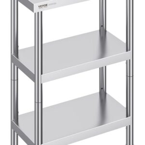 VEVOR Mesa de Preparación de Alimentos 356x610x864 mm Mesa de Trabajo de Cocina Comercial de Acero Inoxidable con 2 Estantes Inferiores Ajustables Mesa de Preparación para Parrilla, Cocina, Hogar