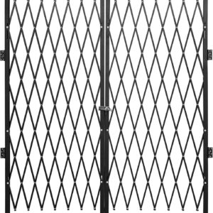 VEVOR Puerta de Seguridad Plegable Doble 16,5 cm de Alto x 3,6 m de Ancho, Puerta de Seguridad Tipo Acordeón de Acero, Flexible y Extensible, Puerta de Barricada con Ruedas de 360°, Negro