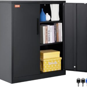 VEVOR Gabinete de Almacenamiento de Metal con 2 Puertas magnéticas y 2 estantes Ajustables, Capacidad de 200 Libras por Estante, gabinete de Almacenamiento de Acero con Bloqueo, gabinete de Metal de