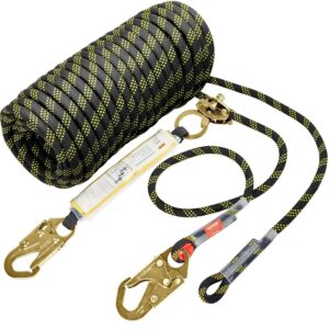 VEVOR - Conjunto Vertical Lifeline de 0.55 x 50 pies, Cuerda de protección contra caídas con tensión de Rotura de 30 KN, Cuerda de Techo de poliéster con Ganchos de presión de Acero, Agarre de Cuerda