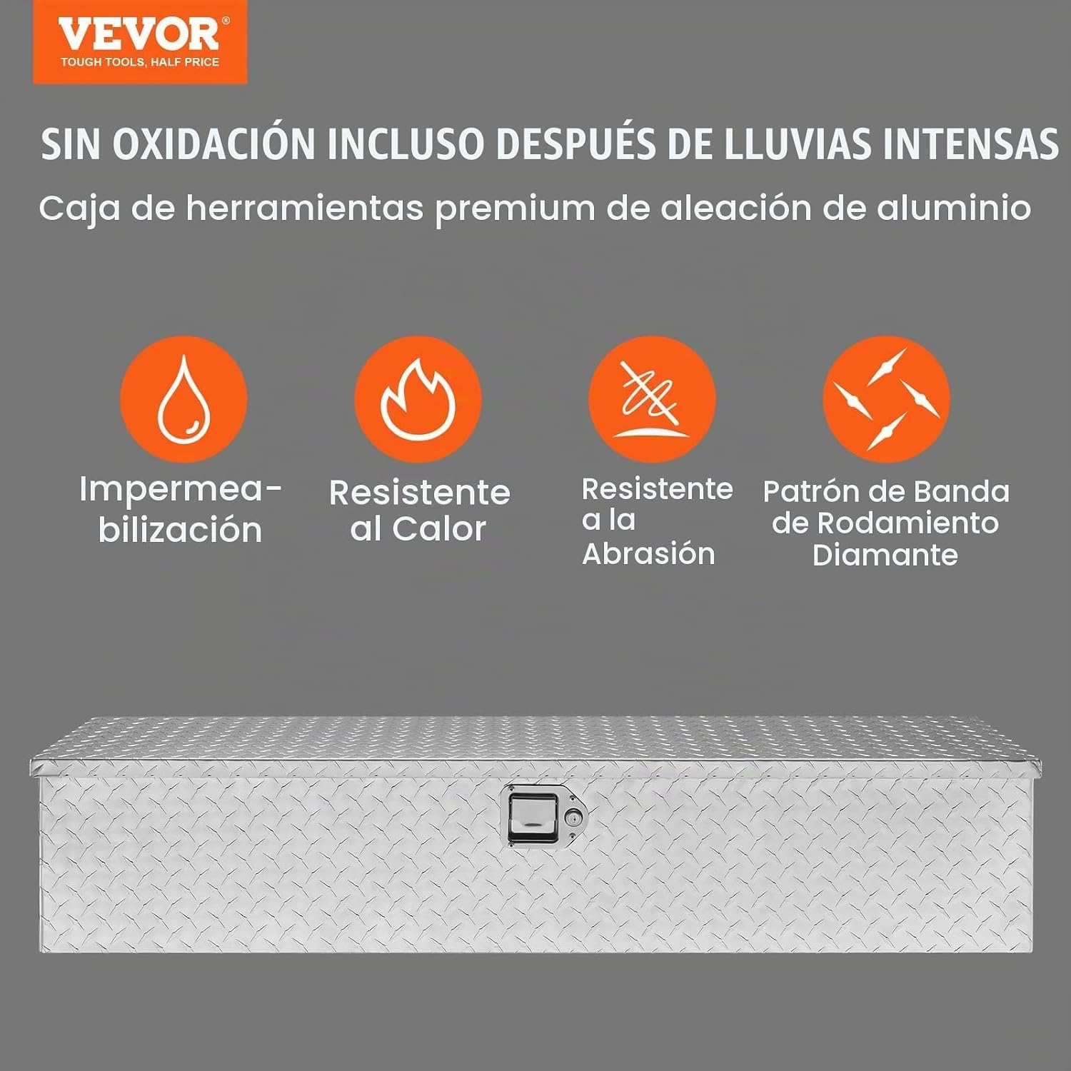 VEVOR - Caja de herramientas de aluminio resistente para cama de camión, caja de herramientas de placa de diamante con mango lateral y llaves de bloqueo, caja de herramientas de almacenamiento para recogida, cama de camión, RV, remolque, 48 x 15 x 15 pulgadas, color plateado 2 VEVOR - Caja de herramientas de aluminio resistente para cama de camión, caja de herramientas de placa de diamante con mango lateral y llaves de bloqueo, caja de herramientas de almacenamiento para recogida, cama de camión, RV, remolque, 48 x 15 x 15 pulgadas, color plateado – Vista 2