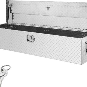 VEVOR - Caja de herramientas de aluminio resistente para cama de camión, caja de herramientas de placa de diamante con mango lateral y llaves de bloqueo, caja de herramientas de almacenamiento para recogida, cama de camión, RV, remolque, 48 x 15 x 15 pulgadas, color plateado
