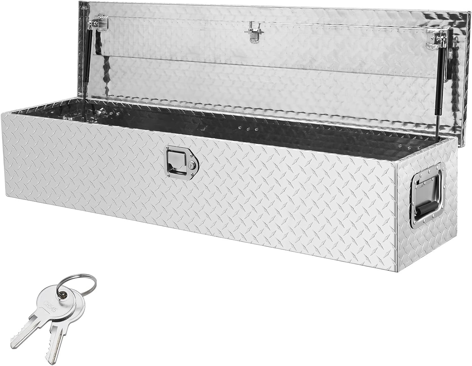 VEVOR - Caja de herramientas de aluminio resistente para cama de camión, caja de herramientas de placa de diamante con mango lateral y llaves de bloqueo, caja de herramientas de almacenamiento para recogida, cama de camión, RV, remolque, 48 x 15 x 15 pulgadas, color plateado 1 VEVOR - Caja de herramientas de aluminio resistente para cama de camión, caja de herramientas de placa de diamante con mango lateral y llaves de bloqueo, caja de herramientas de almacenamiento para recogida, cama de camión, RV, remolque, 48 x 15 x 15 pulgadas, color plateado