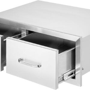 VEVOR - Cajones de cocina para exteriores de 30 pulgadas de ancho x 10 pulgadas de alto x 20 pulgadas de profundidad, cajones horizontales de doble acceso para barbacoa de acero inoxidable con asa,