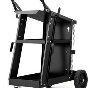 VEVOR - Carrito de soldadura de 3 niveles, resistente con capacidad de peso estático de 400 libras, ruedas giratorias de 360°, cadenas de seguridad de almacenamiento de tanques, carrito de soldadura MIG rodante para máquina de soldadura TIG, ARC, MMA