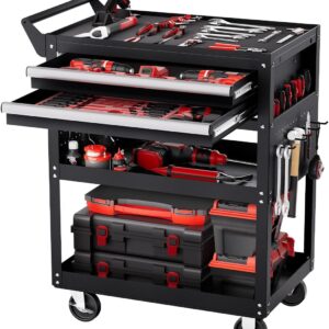 VEVOR Carrito de herramientas de 5 niveles con ruedas, capacidad de carga de 400 libras, carrito de trabajo rodante con 2 cajones y tablero, organizador de almacenamiento de herramientas mecánicas con