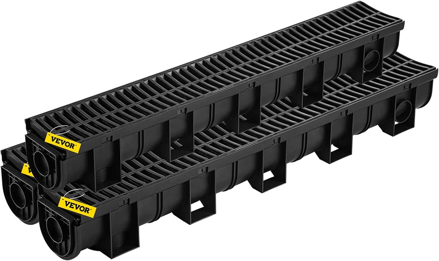 VEVOR Trench Drain System, Channel Drain with Plastic Grate, 5.9x5.1-Inch HDPE Drainage Trench, Black Plastic Garage Floor Drain, 6x39 Trench Drain Grate, with 6 End Caps, for Garden, Driveway-6 Pack 4 VEVOR Trench Drain System, Channel Drain with Plastic Grate, 5.9x5.1-Inch HDPE Drainage Trench, Black Plastic Garage Floor Drain, 6x39 Trench Drain Grate, with 6 End Caps, for Garden, Driveway-6 Pack – Vista 4