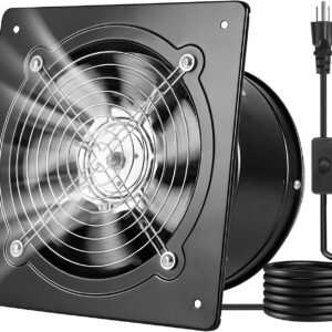 VEVOR Ventilador extractor 8 pulgadas, 576 CFM, ventilador de pared de alta velocidad con control de encendido/apagado, bajo consumo, extractor portátil para garajes, sótanos, gallineros, negro