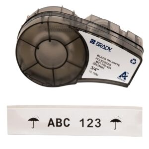 Brady M21-750-423 21' Length, 0.75" Width, B-423 Permanent Polyester, Black On White Color, BMP 21 Mobile Printer ID PAL And LABPAL Printer Label