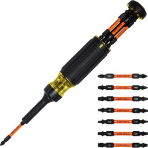 Klein Tools 32315HD Destornillador de matraca de múltiples puntas 15 en 1, clasificado por impacto, 7 puntas de zona de torsión ProFlex de doble extremo, tuerca de 1/4 pulgada, 8 piezas
