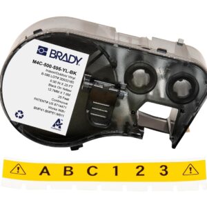 Brady Authentic (M4C-500-595-YL-BK) Etiquetas de vinilo para todo tipo de clima, 0.5 pulgadas de ancho x 25 pies, negro sobre amarillo. Para uso con impresoras de etiquetas BMP41, BMP51, M410, M510 y