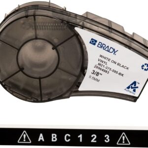 Brady M21-375-595-BK Cartridge, B595 Vinyl Indoor/Outdoor Material, 0.375" W x 21' L, White on Black