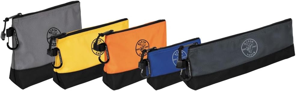 Klein Tools 55569 - Bolsa de Herramientas con Cierre y mosquetones, Parte Inferior Reforzada, Resistente al Agua 1680d, Paquete de 5 tamaños 1 Klein Tools 55569 - Bolsa de Herramientas con Cierre y mosquetones, Parte Inferior Reforzada, Resistente al Agua 1680d, Paquete de 5 tamaños